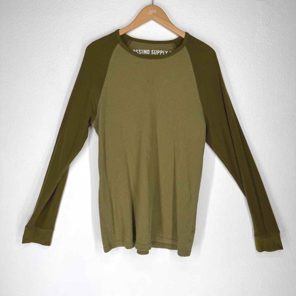 Mossimo Y2K Mens Army‎ Green Waffle Knit Thermal Shirt Large Two Tone Military